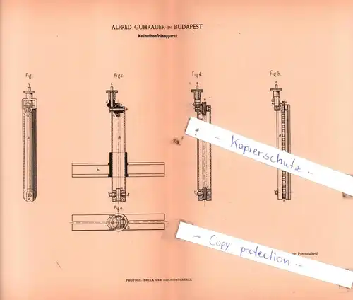 original Patent - Alfred Guhrauer in Budapest , 1885 , Keilnuthenfräsapparat !!!
