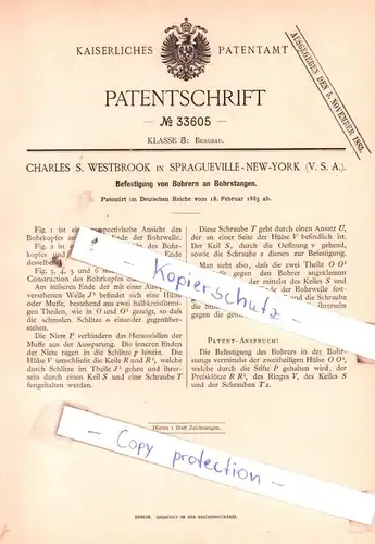 original Patent - Charles S. Westbrook in Spragueville , New-York , 1885 , Bergbau !!!