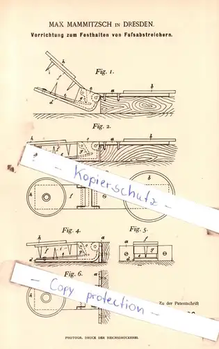 original Patent - Max Mammitzsch in Dresden , 1892 , Vorrichtung zum Festhalten von Fußabstreichern !!!