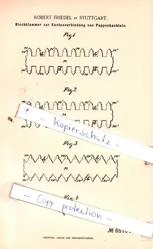 original Patent - Robert Friedel in Stuttgart , 1891 , Papiererzeugnisse !!!