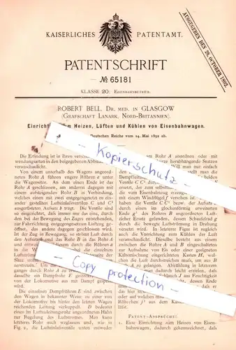 original Patent - Robert Bell, Dr. med. in Glasgow , Grafschaft Lanark, Nord-Britannien , 1892 , Eisenbahnbetrieb !!!