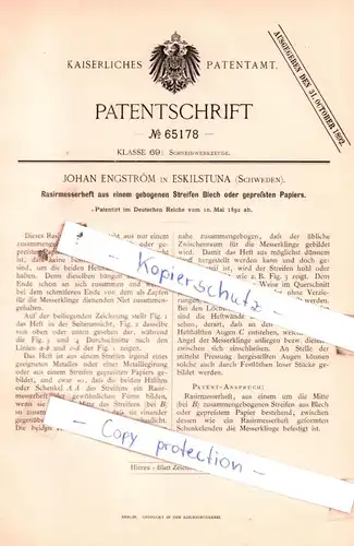 original Patent - Johan Engström in Eskilstuna , Schweden , 1892 , Schneidwerkzeuge !!!