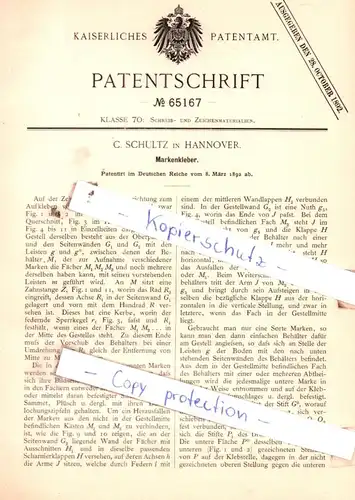 original Patent -  C. Schultz in Hannover , 1892 , Markenkleber !!!