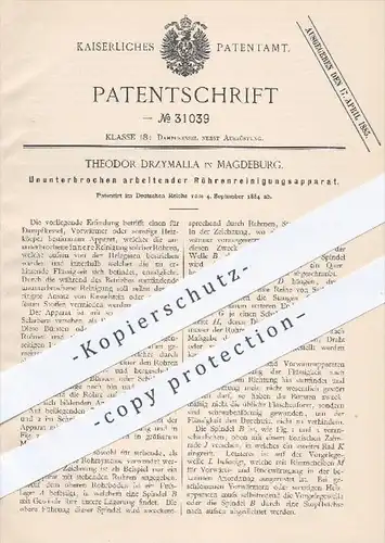 original Patent - Theodor Drzymalla , Magdeburg , 1884 , Apparat zum Reinigen von Röhren | Dampfkessel , Heizkörper !!