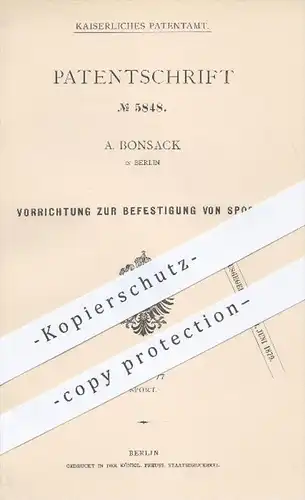 original Patent - A. Bonsack in Berlin , 1878 , Befestigung von Sporen | Reitersporn , Reiterstiefel , Stiefel , Sporn !