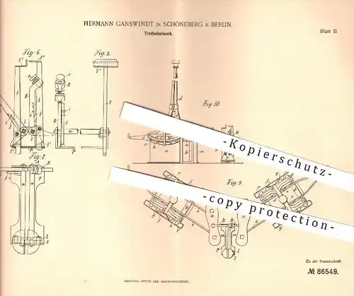 original Patent - Hermann Ganswindt , Berlin Schöneberg , 1895 , Trethebelwerk | Hebelwerk , Pedal , Automobil , Motor