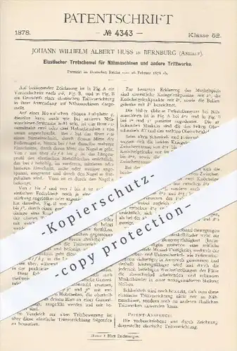 original Patent - J. W. A. Huss , Bernburg , 1878 , Elastischer Tretschemel für Nähmaschinen , Trittwerke | Nähmaschine