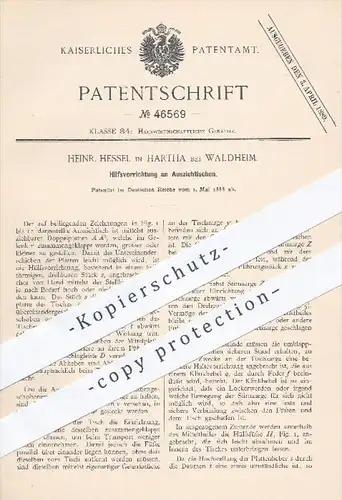 original Patent - Heinr. Hessel , Hartha /Waldheim , 1888 , Hilfsvorrichtung am Ausziehtisch | Tisch , Tische , Möbel !