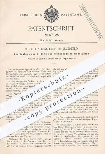 original Patent - Otto Hallensleben in Eberfeld , 1892 , Bildung der Flornoppen im Webstuhl | Webstühle , Weben , Weber