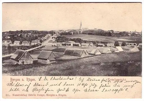 alte AK , Bergen auf Rügen , 1908 ? , Totalansicht , Mecklenburg !!!