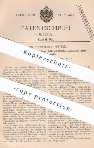 original Patent - Carl Knapstein , Krefeld , 1898 , Färben von Pflanzenfaser , Seide | Farbstoff , Färben | Wolle