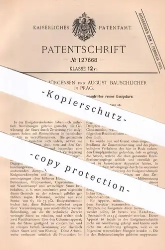 original Patent - Dr. Rolof Jürgensen , August Bauschlicher , Prag , 1900 , Gewinnung reiner konzentrierter Essigsäure