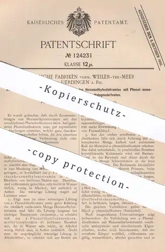 original Patent - Chemische Fabriken vorm. Weiler ter Meer , Uerdingen / Rh. | Hexamethylentetramin | Chemie , Säure