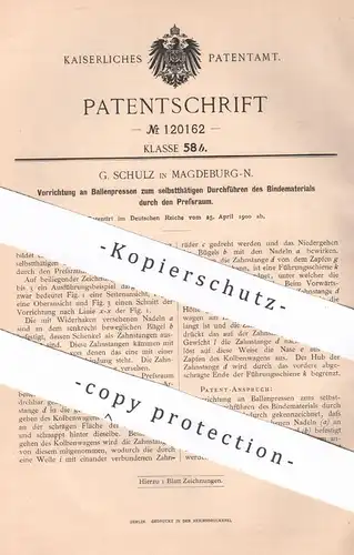 original Patent - G. Schulz , Magdeburg , 1900 , Ballenpresse | Strohpresse , Stroh , Presse , Pressen !!