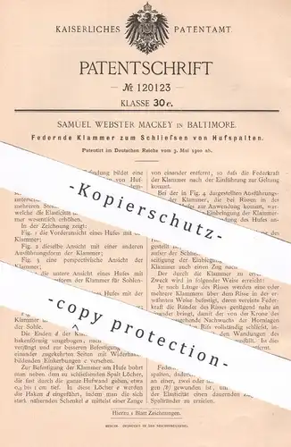 original Patent - Samuel Webster Mackey , Baltimore , 1900 , Klammer zum Schließen von Hufspalten | Huf , Hufe , Schmied