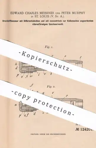 original Patent - Edward Charles Meissner , Peter Murphy , St. Louis , USA , 1899 , Druckluftkammer | Kolben | Motor !!