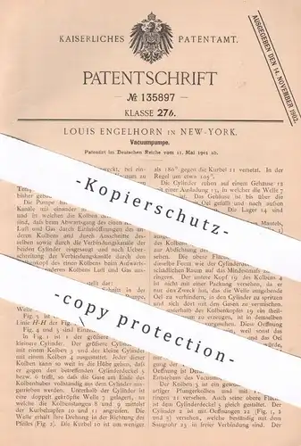 original Patent - Louis Engelhorn , New York , USA , 1901 , Vakuumpumpe | Vakuum | Pumpe , Pumpen | Motor