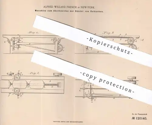 original Patent - Alfred Willard French , New York , USA , 1900 , Abschneiden der Ränder von Ölkuchen | Öl , Presse !!