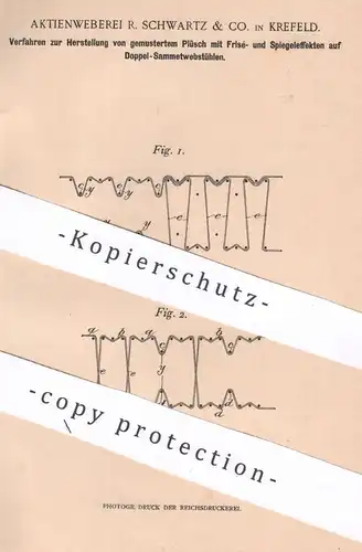 original Patent - Aktienweberei R. Schwartz & Co. Krefeld , 1899 , gemusterter Plüsch auf Samt - Webstuhl | Weben !!