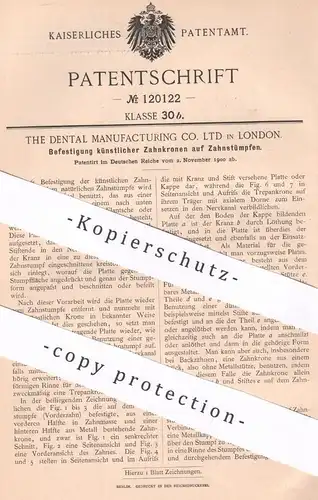 original Patent - The Dental Manufacturing Co. Ltd. , London , England , 1900 , künstliche Zahnkronen | Zahn , Zähne !