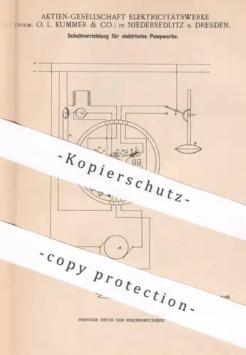 original Patent - AG Elektricitätswerke vorm. O. L. Kummer & Co. , Dresden , 1900 | Elektr. Pumpwerk | Pumpe , Pumpen