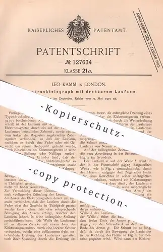original Patent - Leo Kamm , London , England , 1901 | Typendrucktelegraph | Typen - Druck - Telegraph | Telegraphie !!!