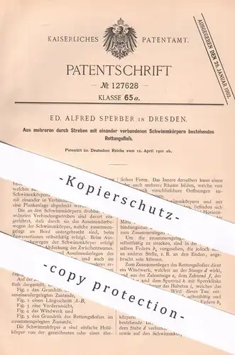 original Patent - Ed. Alfred Sperber , Dresden 1901 , Rettungsfloss aus mehreren Schwimmkörpern | Floss , Wasserrettung