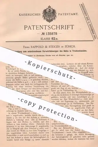original Patent - Rappold & Steiger , Zürich , Schweiz , 1901 , Bewegung von Trockengut in Trockenkanal | Trocknung !!
