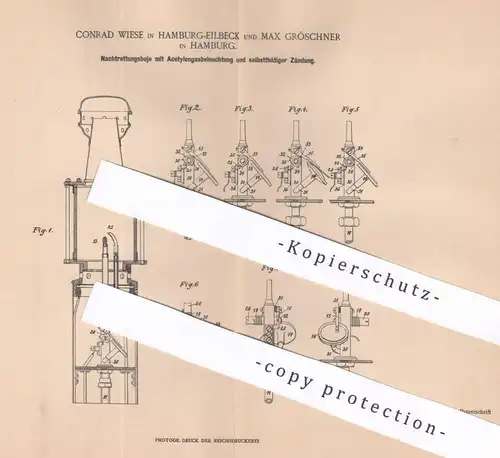 original Patent - Conrad Wiese & Max Gröschner , Hamburg / Eilbeck | 1901 | Rettungsboje mit Gasbeleuchtung u. Zündung