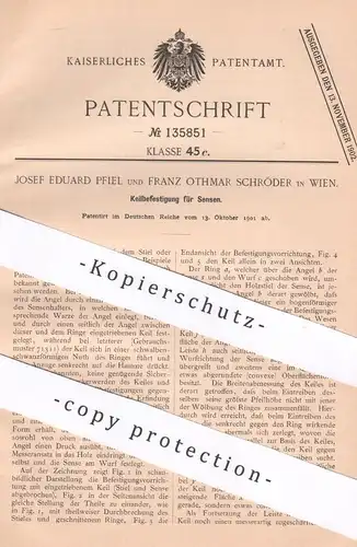 original Patent - Josef Eduard Pfiel , Franz Othmar Schröder , Wien , Österreich , Keilbefestigung für Sensen | Sense