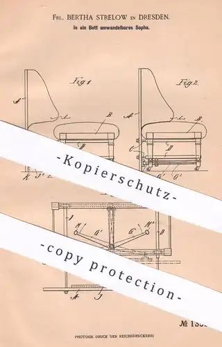 original Patent - Bertha Strelow , Dresden , 1901 , Kombiniertes Bett u. Sofa | Sopha | Couch | Möbel | Klappcouch !!!