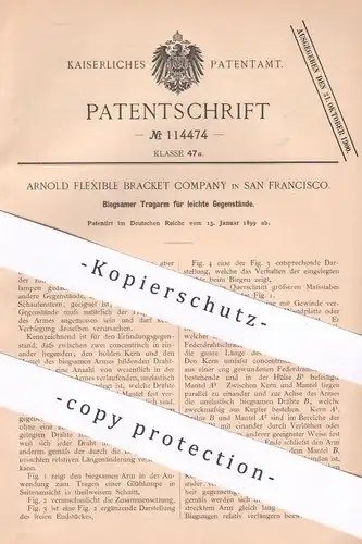 original Patent - Arnold Flexible Bracket Company , San Francisco , USA , 1899 , Biegsamer Tragarm für Lampen | Lampe !