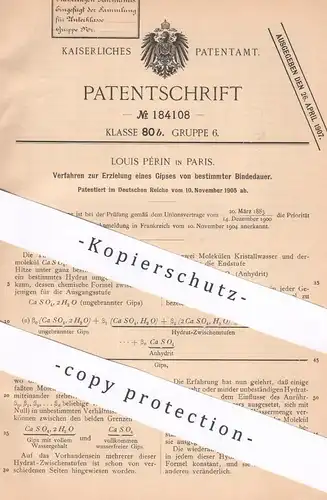 original Patent - Louis Périn , Paris , Frankreich , 1905 , Formel für Gips mit bestimmter Bindedauer | Chemie