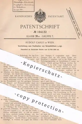 original Patent - Rudolf Carlo , Wien , Österreich , 1906 , Festhalten von Notenblättern | Notenpult , Noten - Pult !!!