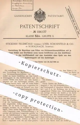original Patent - Stickerei Feldmühle vorm. Loeb, Schoenfeld & Co. Rorschach , Schweiz , 1906 , Stickmaschine | Sticken
