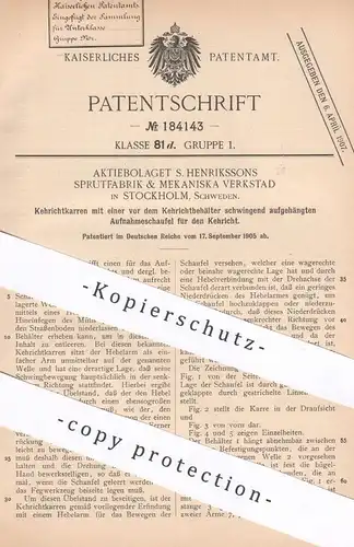 original Patent - Aktiebolaget S. Henrikssons Sprutfabrik & Mekaniska Verkstad , Stockholm , Schweden | Müll - Karren |