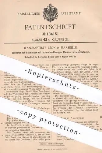 original Patent - Jean Baptiste Léon , Marseille , Frankreich , 1904 , Trommel für Gasmesser | Gas , Gaswerk , Zählwerk