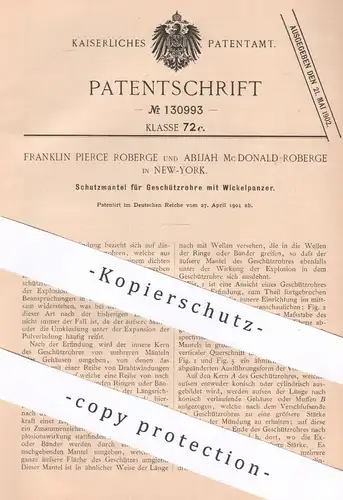 original Patent - Franklin Pierce & Abijah Mc Donald Roberge , New York , USA | Schutzmantel für Geschützrohr | Waffen