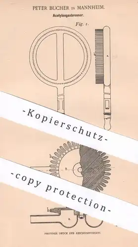 original Patent - Peter Bucher , Mannheim , 1899 , Acetylengasbrenner | Acetylen Gasbrenner | Gas , Brenner | Ofen Herd