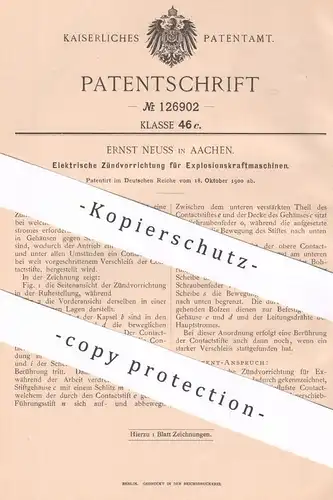 original Patent - Ernst Neuss , Aachen , 1900 , Elektrische Zündung f. Explosionskraftmaschinen | Gasmotor | Gas , Motor