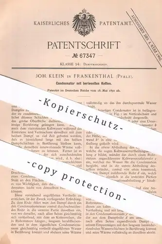 original Patent - Joh. Klein , Frankenthal / Pfalz , 1892 , Kondensator mit berieselten Ketten  | Dampfmaschinen , Motor