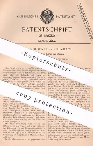 original Patent - Max Schoener , Kulmbach , 1901 , Richten der Zähne | Zahn , Zahnarzt | Gebiss , Medizin , Zahnersatz