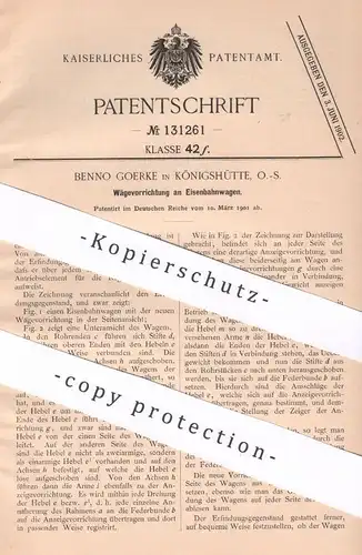 original Patent - Benno Goerke , Königshütte , O.-S. , 1901 , Wägevorrichtung an Eisenbahnen | Waage | Eisenbahn !!!