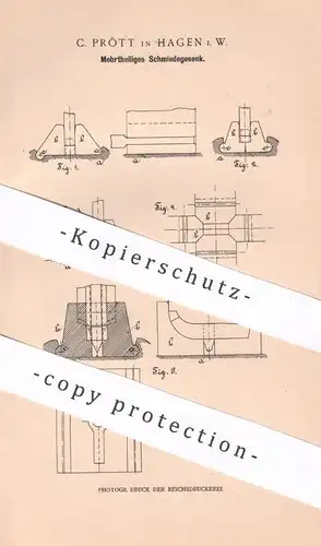original Patent - C. Prött , Hagen / Westfalen , 1899 , Mehrteiliges Schmiedegesenk | Schmied , Schmiede , Presse