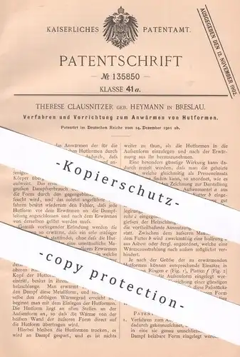 original Patent - Therese Clausnitzer geb. Heymann , Breslau , 1901 , Anwärmen von Hutformen | Hut , Hüte , Hutmacher