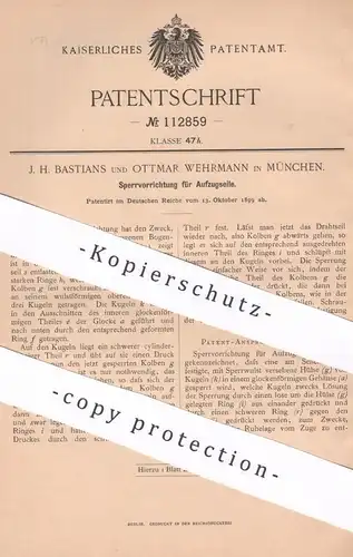 original Patent - J. H. Bastians , Ottmar Wehrmann , München , 1899 , Sperrung f. Aufzugseil | Aufzug , Seilwinde , Seil
