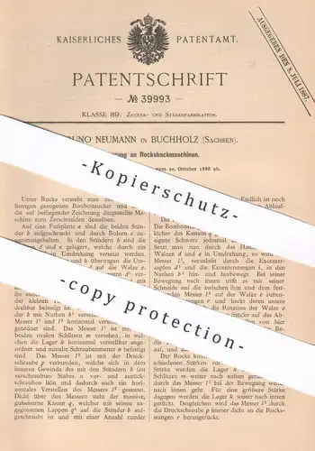 original Patent - Bruno Neumann , Buchholz Sachsen , 1886 , Rockshacksmaschinen | Rocks , Zucker , Bonbon , Zuckerfabrik