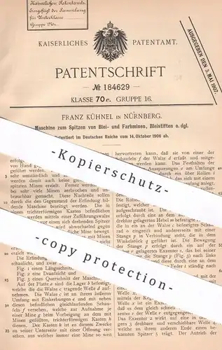 original Patent - Franz Kühnel , Nürnberg , 1906 , Anspitzen von Bleistift , Bleimine , Farbmine | Anspitzer , Stifte !!