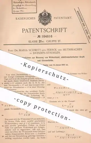original Patent - Dr. Maria Schmitt / Ferrol / Huthmacher , Dresden | 1903 | Messung von Widerstand , Kraft u. Strom !!