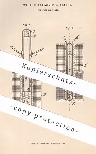 original Patent - Wilhelm Lahmeyer , Aachen , 1886 , Relais | Strom , Elektrik , Elektriker , Quecksilber , Glasröhre